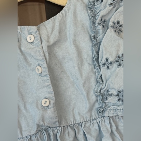 Zara Kids eyelet chambray dress ruffles flutter sleeve toddler girl denim floral - Picture 7 of 7
